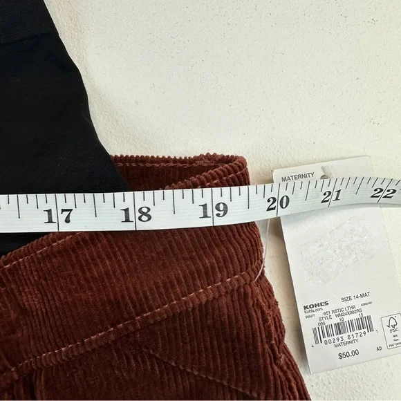 NWT Maternity Size 14 Brown Corduroy Ankle Pants with Belly Panel by Sonoma - Picture 8 of 11